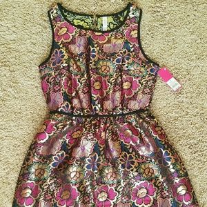 Metallic flower print dress